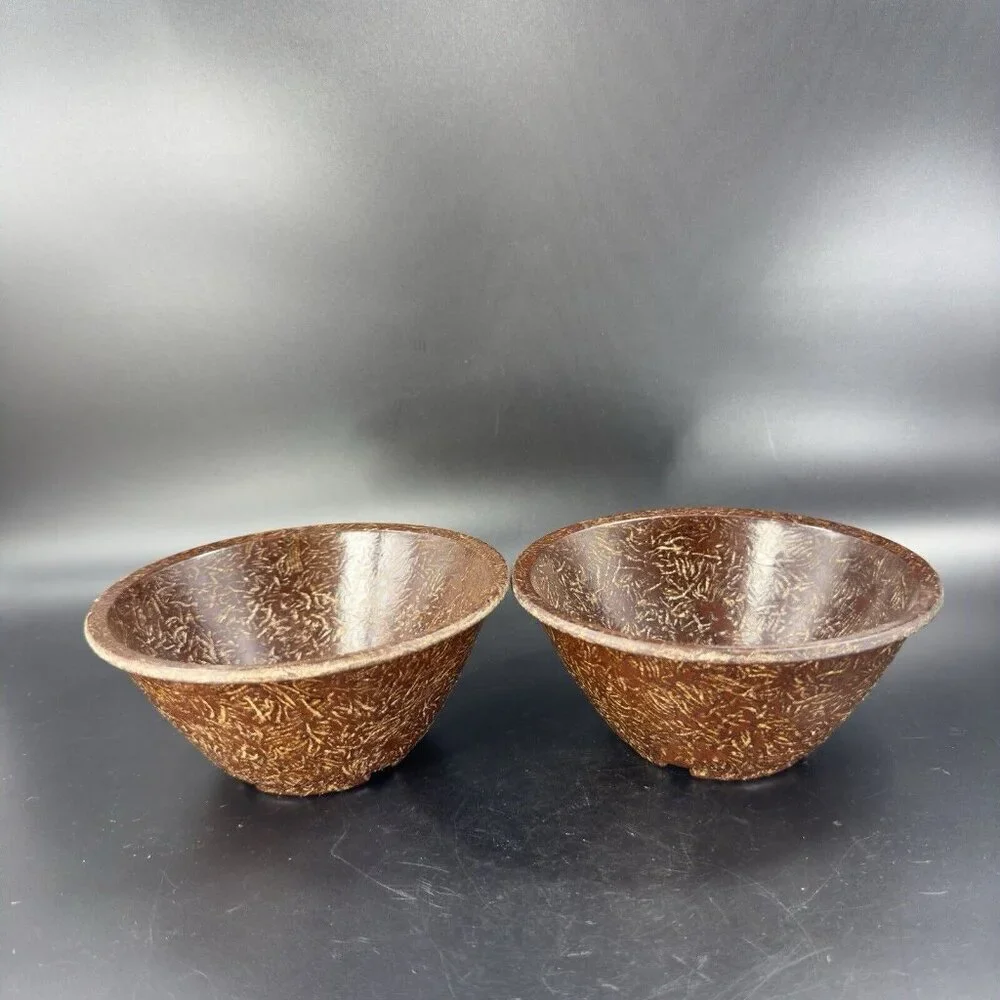 Vintage Permelite Melamine Faux‎ Wood USA Dish Bowl Marked On Bottom Set 2 Pcs